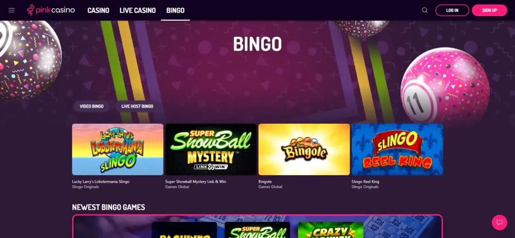 Pink Casino bingo and Slingo category screen