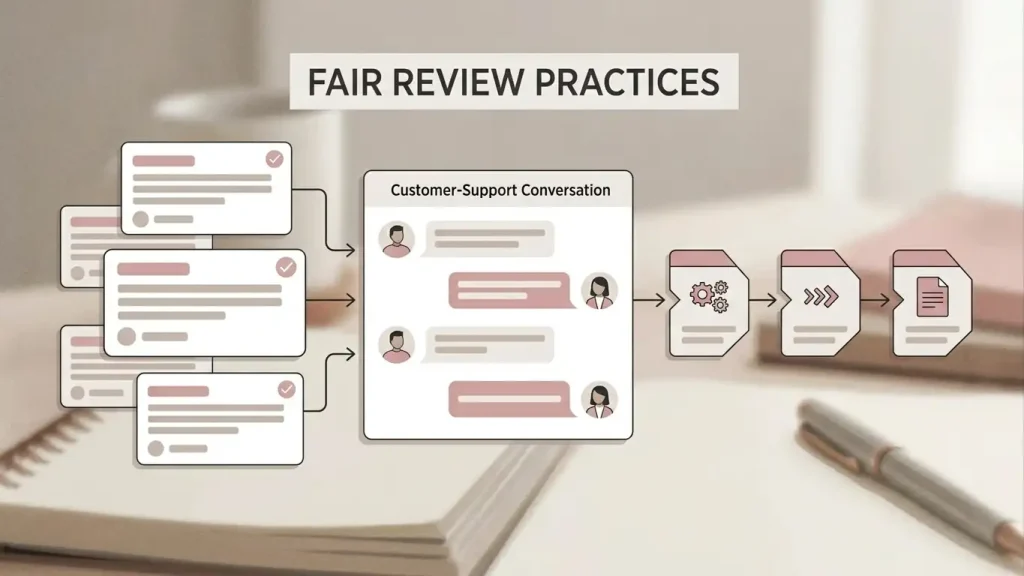 Illustration of customer review comments and support conversations