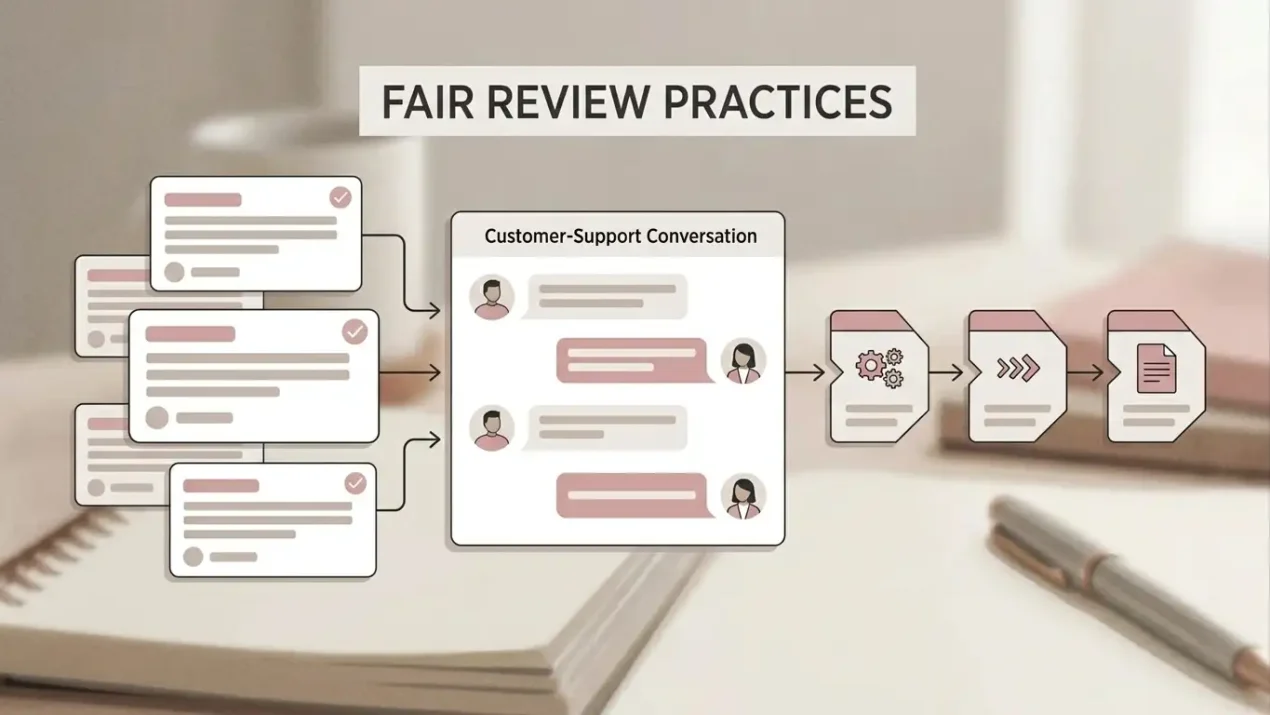 Illustration of customer review comments and support conversations